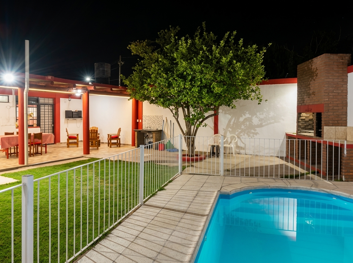 Pileta y quincho de Casa Pétalos Rojos